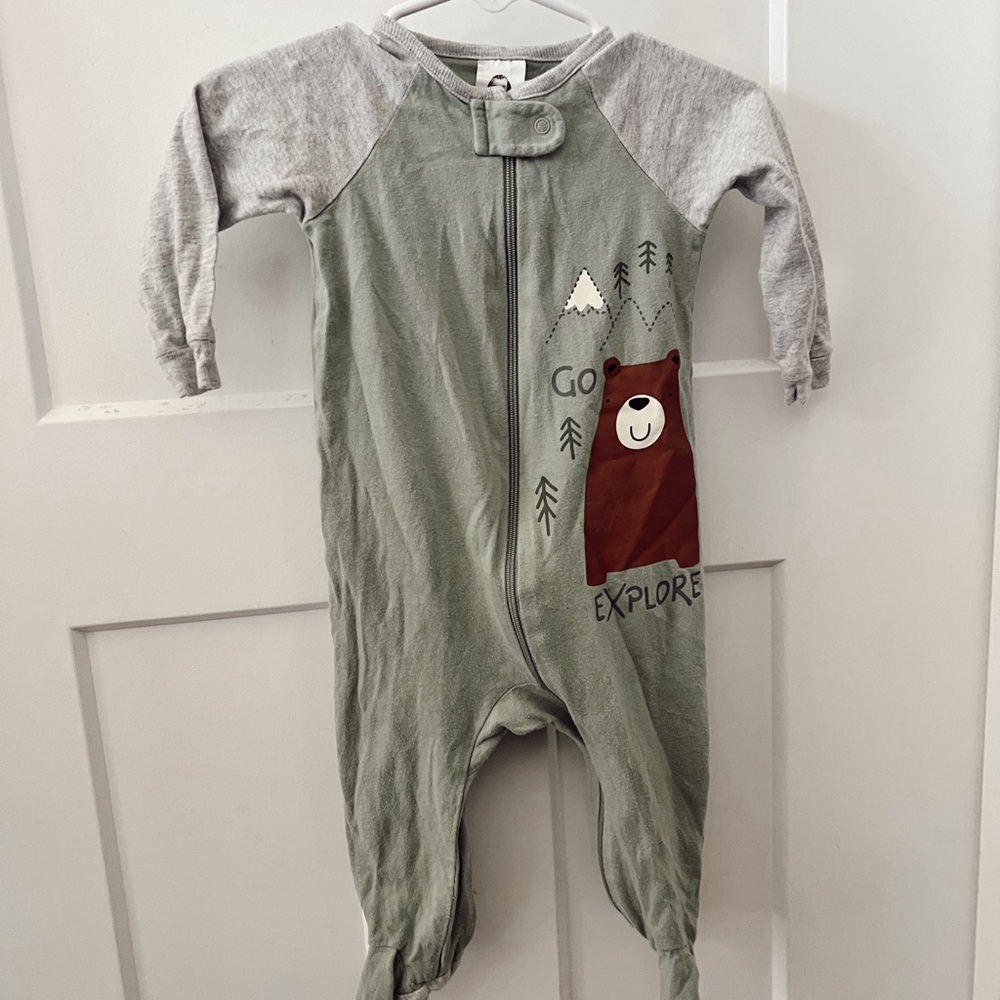 Gerber Green and Gray Footies Cozy One Piece